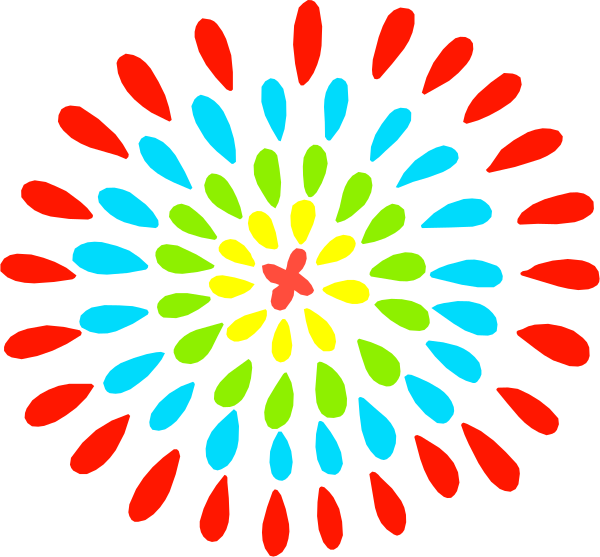 The image shows a colorful circular pattern with red, green, blue, yellow, pink, orange, white, black, gray, brown, purple, light blue, dark blue, maroon, teal, and other hues arranged in concentric circles around what appears to be the center of an explosion or firework.