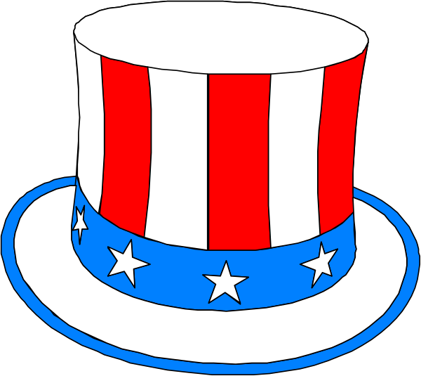 The image shows a cartoon of an American flag top hat with stars on it placed next to another smaller version that is missing one star.