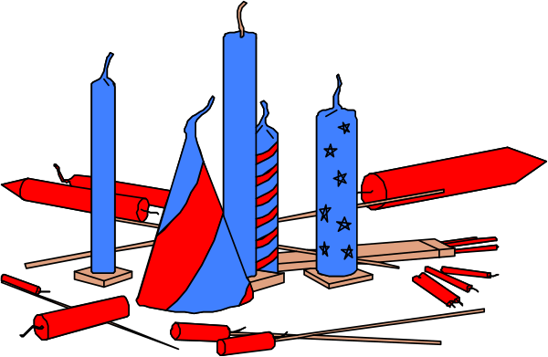 The image shows a collection of lit candles on top of an American flag with stars and stripes visible against a dark background.