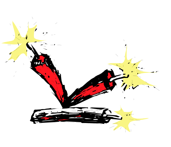The black background has a cartoon explosion with red stars at its center on top of which there is an animated character that appears to be falling downward in motion.
