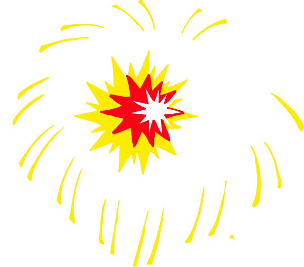 The black and white illustration shows a firework with an explosion effect at its center against a dark background.