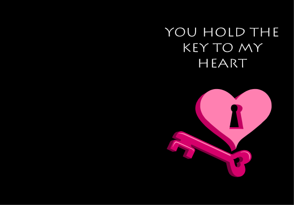 The image features a pink heart with two keys on either side of it against a black background; there is also text that reads "you held my key to your heart."