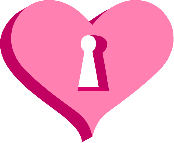 The image shows a pink heart with two keyholes on it against a white background.