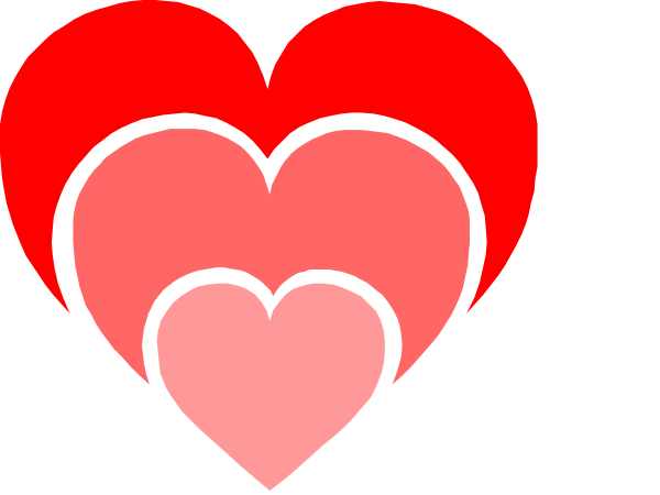 The image shows two red heart shapes with a black outline against a dark background.