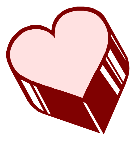 The image shows a red heart with white lines inside it on top of what appears to be an envelope icon against a black background.