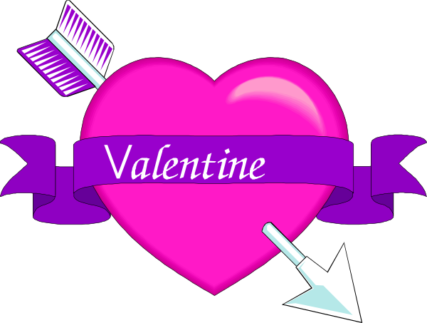 The image shows a pink heart with text that reads "Valentine" inside it, accompanied by two arrows pointing towards each other from either side of the heart to form an arch over the word.