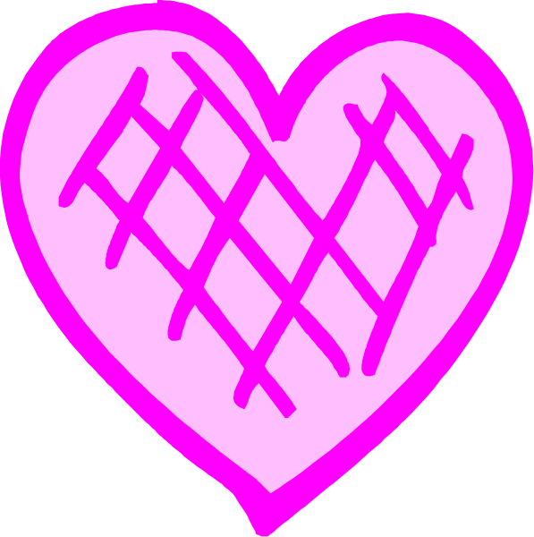 The image shows a pink heart with black lines forming diamond shapes within it on both sides of an illustration that resembles two hands clasped together in front of each other against a white background.