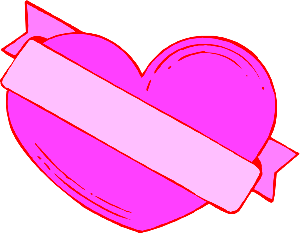The image shows a pink heart with two smaller hearts on top of it next to what appears to be an envelope-shaped object in red coloring against a black background.