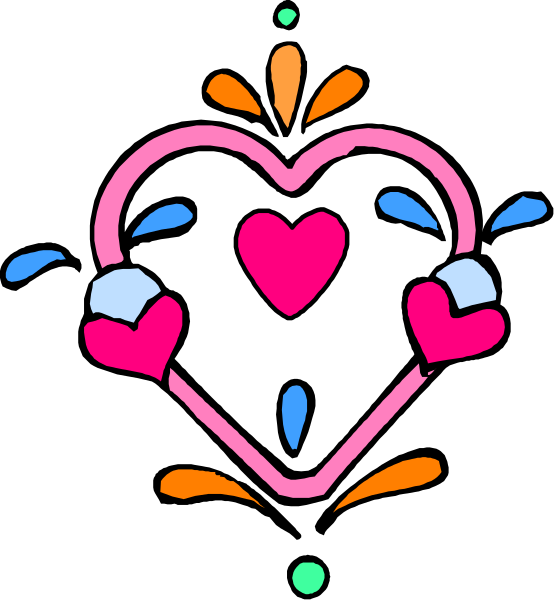 The image shows a colorful heart with two hands holding it from either side against a black background.