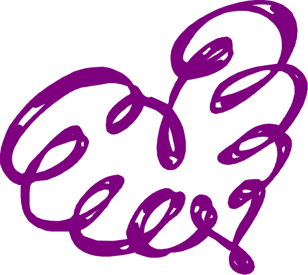 The image shows a purple swirl with two hearts inside it on top of each other against a white background.