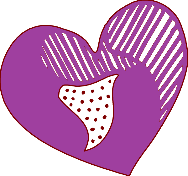 The image shows two purple hearts with a white outline against a black background; each heart has an irregular shape resembling that of a cookie cutout, featuring jagged edges along its perimeter.
