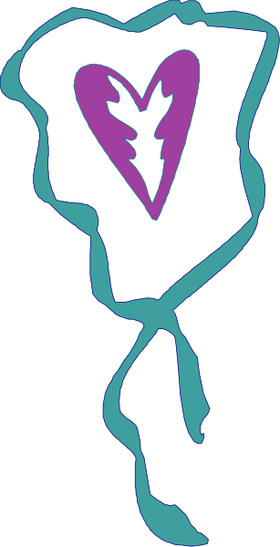 The image shows a black silhouette of an envelope with a purple heart inside it on top against a white background at bottom right corner.
