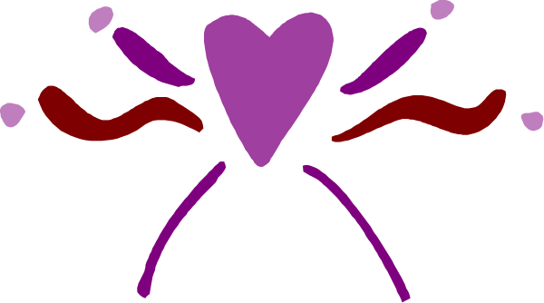 The image shows a purple heart with two red lines on either side of it against a gray background.