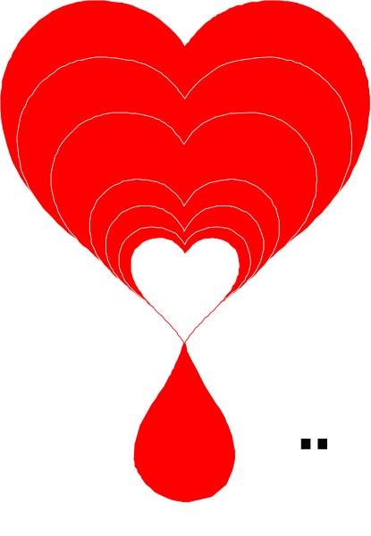 The image shows a red heart with two white hearts inside it on either side of an arrow pointing to a drop of blood at its center.