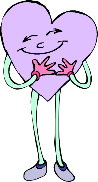 The image shows a purple heart with eyes drawn on it holding its chest as if to express love or affection while standing against a black background.