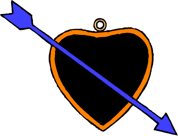 The image shows a black background with an orange heart symbolizing love at its center, surrounded by two blue arrows pointing in opposite directions to represent opposing forces like attraction and repulsion.