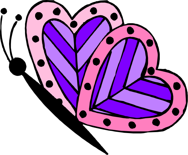 The image shows a purple heart with pink polka dots inside it on top of black background.