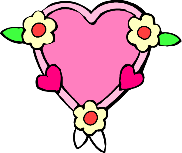 The image shows a pink heart with flowers on it inside an envelope shape, which is placed against a black background.