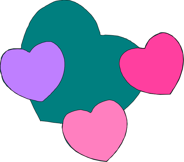 The image shows a collection of colorful hearts with different shades against a black background.
