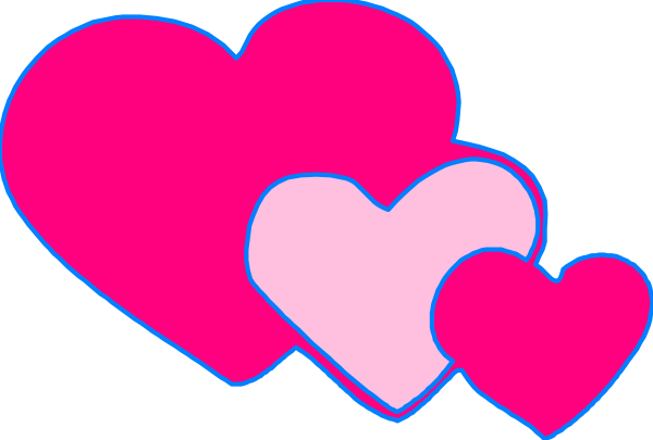 The image shows three pink hearts with a black outline against a gray background.