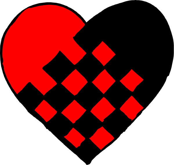 The image shows a red heart shape with two smaller shapes inside it on top of what appears to be black backgrounds; there is no text present in this clip-art graphic.
