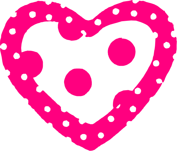 The image shows a pink heart with white polka dots inside it against a black background.