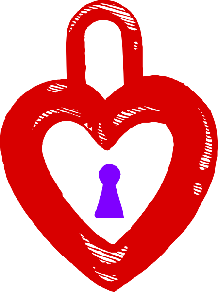 The image shows a red heart with an illustration of two keys inside it on either side; there is also a purple key in front of the heart that appears to be unlocking something within the shape itself.