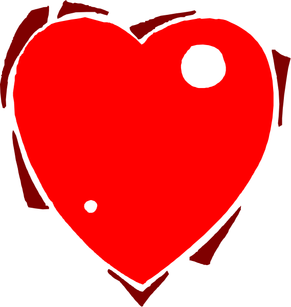 The image shows a red heart with two white dots on it against a black background.