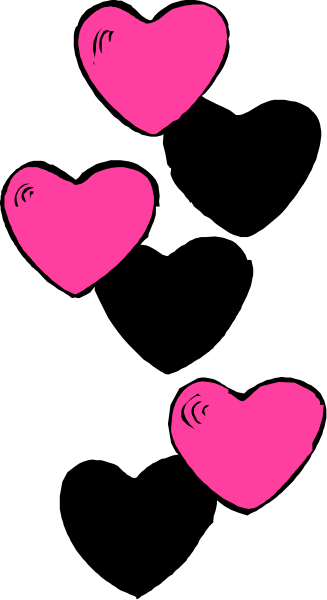 The image shows a black background with three pink hearts placed vertically on it.