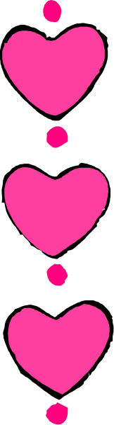 The image shows a gray background with pink hearts aligned vertically down its center.