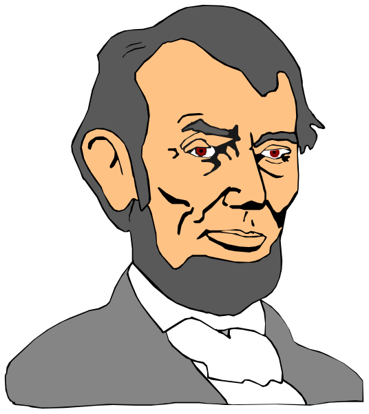The image shows a black and white illustration of Abraham Lincoln's face with his signature beard and hairline on top.