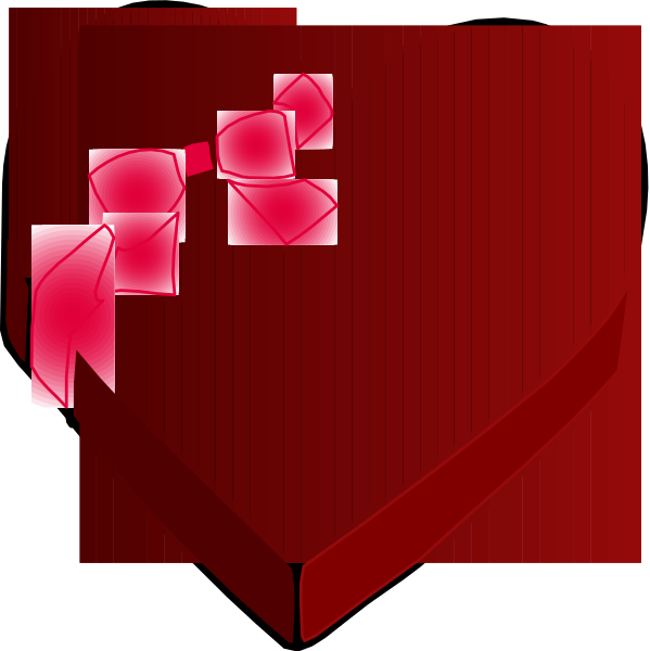 The image shows a red envelope with an open flap revealing its contents to be two pieces of paper that appear to have been torn out from it; there is also a small graphic on top left corner resembling three hearts in white, and below them what seems like a black outline or shadow suggesting the presence of more items.