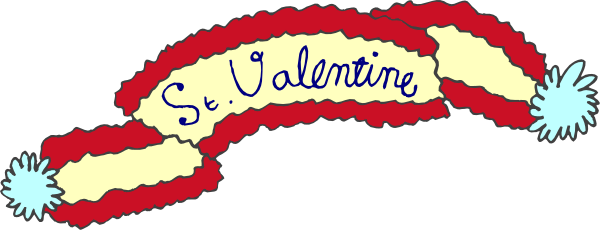 The image shows a banner with text that reads "St Valentine" on it, along with decorative elements like stars and hearts in red color against a white background.