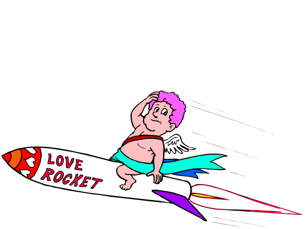 The image shows a cartoon of an animated character running with text that reads "Love Rocket" on it, followed by another figure labeled as "Rocket."