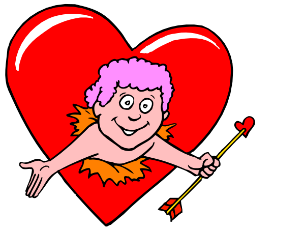 The image shows a cartoon of two hearts with faces on them; each heart has an arm extended outward as if holding something.