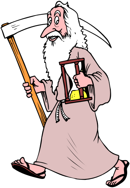 The cartoon depicts an elderly man with a beard holding up his hands as if he's presenting something to someone else who is off-screen. He has white hair and wears glasses on top of it, suggesting that this character might be wise or knowledgeable about what they are showing. In one hand, the old man holds a scroll which could imply some sort of message or document being shared with others. The other hand appears to hold an object resembling a magnifying glass, possibly indicating scrutiny or examination is taking place in relation to whatever he's holding up for display