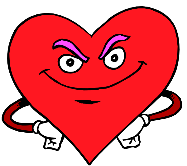 The image shows a black and white illustration of two hearts with faces drawn on them; each heart has an arrow through it pointing to its right side.