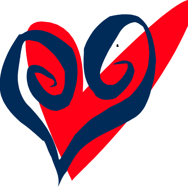 The image shows a stylized graphic of two intertwined hearts with swirling patterns inside them against a red background; there is no text present in this clip-art image.