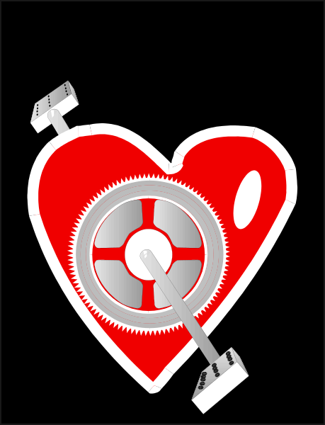 The image shows a red heart with gears inside it on top of which there is an illustration of two wrenches crossed over each other in front of the gear-filled heart symbolizing love for mechanics, specifically automotive repair and maintenance work.