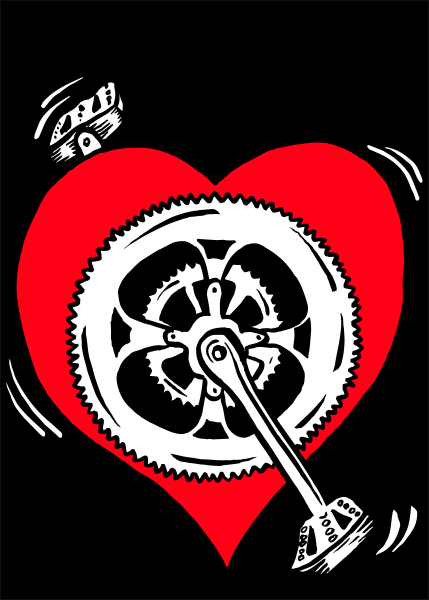 The heart has a gear inside it with an arrow pointing to its center.