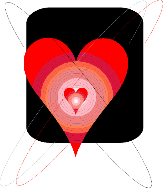 The image shows a red heart with an orange glow at its center inside of which is another smaller circle that appears to be emitting light rays outward in all directions.