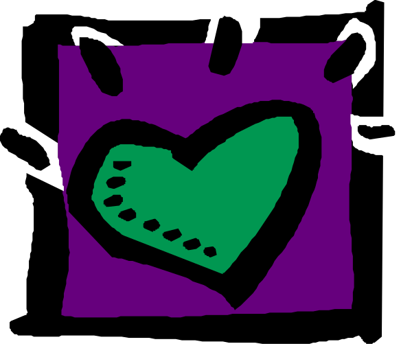 The picture shows a purple square with an abstract heart design inside it on top of what appears to be black background.