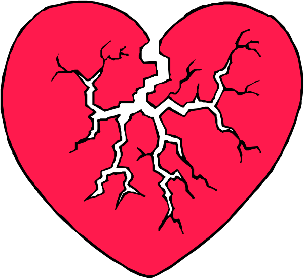 The image shows a red heart with cracks that resemble tree branches growing through it against a black background.