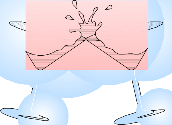 The image shows a cartoon of an explosion with two hands clapping together at its center, set against a pink background that resembles water droplets falling downwards from above; there is no text present in this clip-art illustration.