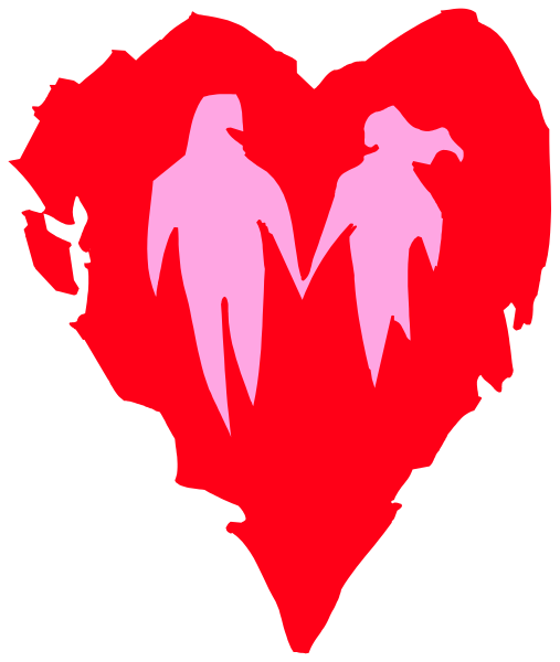 The image shows a red heart with two silhouettes of figures standing inside it; there is no text present within this clip-art illustration.