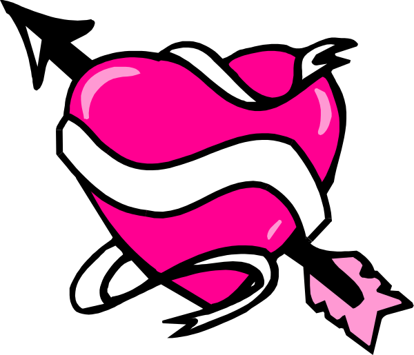 The image shows a pink heart with an arrow through it on top of what appears to be a black background.