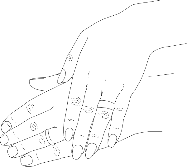 The image shows a black background with three white dots arranged vertically on top of each other at different heights from left to right.