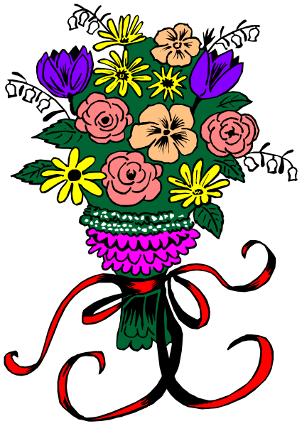 The image shows a black and white illustration of an arrangement with flowers on top of what appears to be a vase.