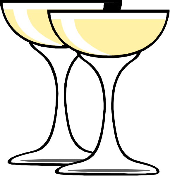 The image shows two champagne glasses with a bottle of wine between them on top of what appears to be a table surface against a black background.