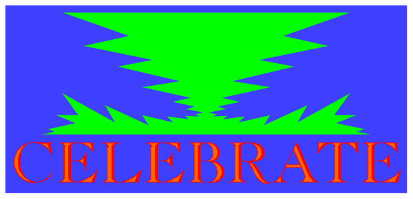 The image shows a logo with text that reads "CELEBRATE" on top of an abstract design resembling waves in blue against a white background at bottom right corner.